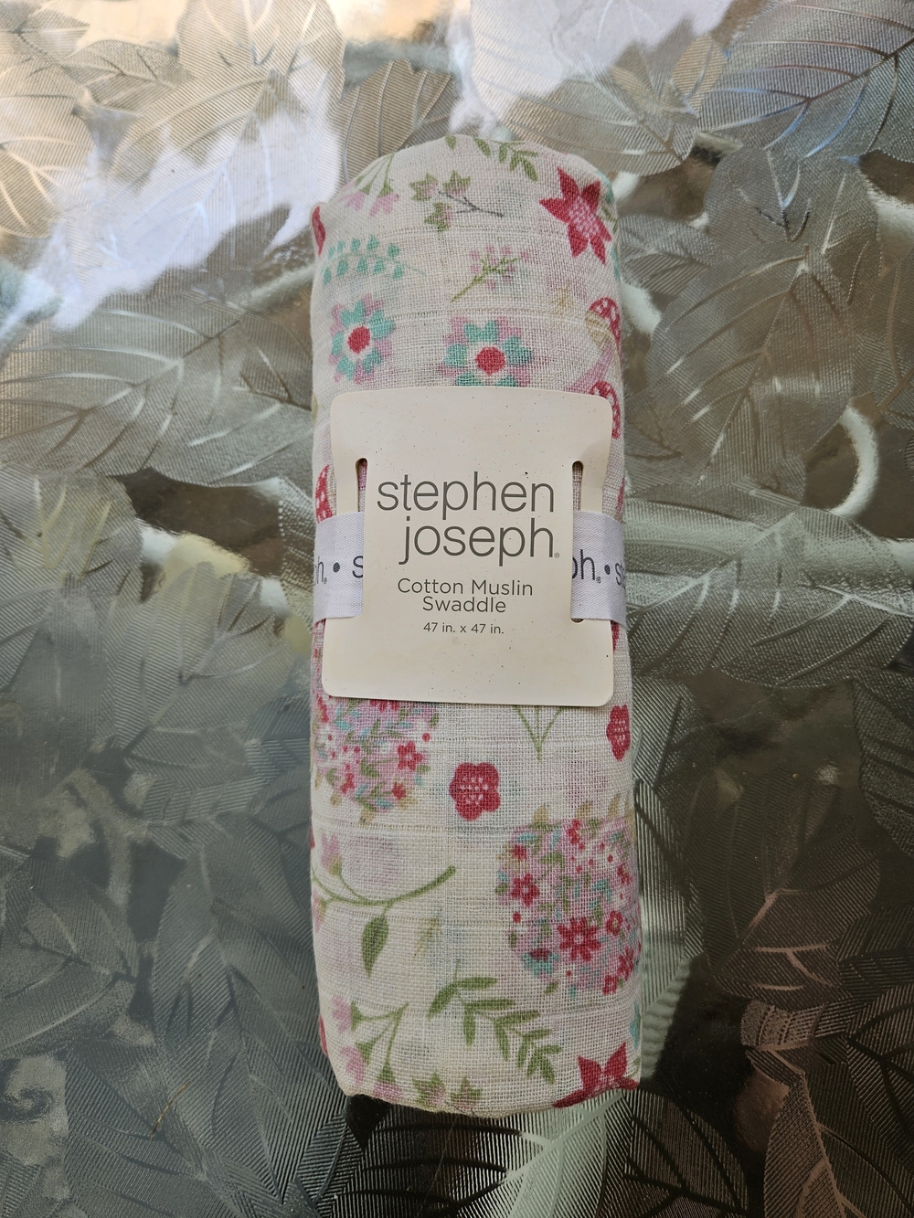 Stephen Joseph Floral Cotton Muslin Swaddle - Pink & Green